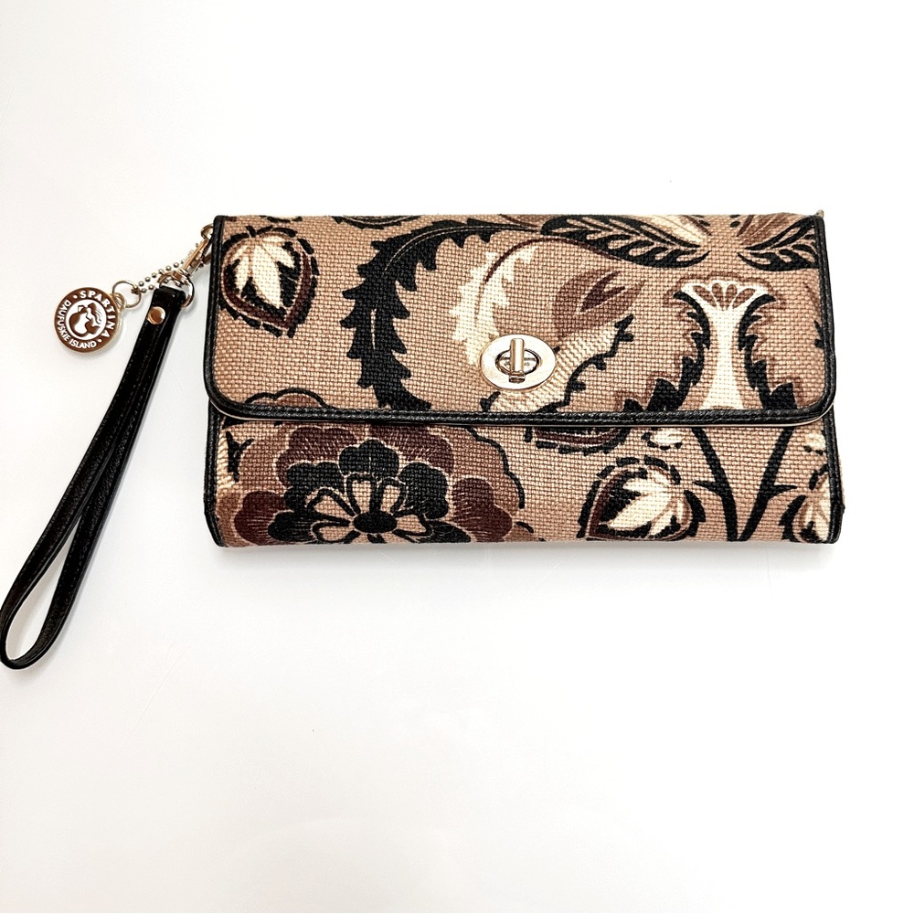Spartina 449 Linen Leather Clutch Wristlet Daufuskie Island 9x5x1”